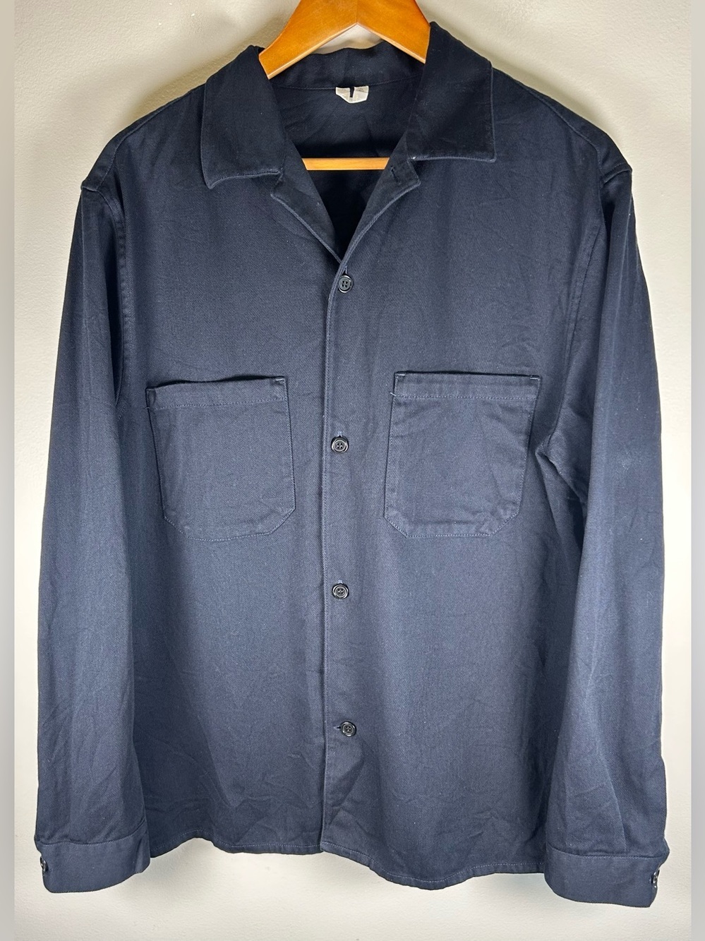 Arket Overshirt Men's Utility Shirt Size 50 Navy Cotton Twill Long Sleeve Jacket